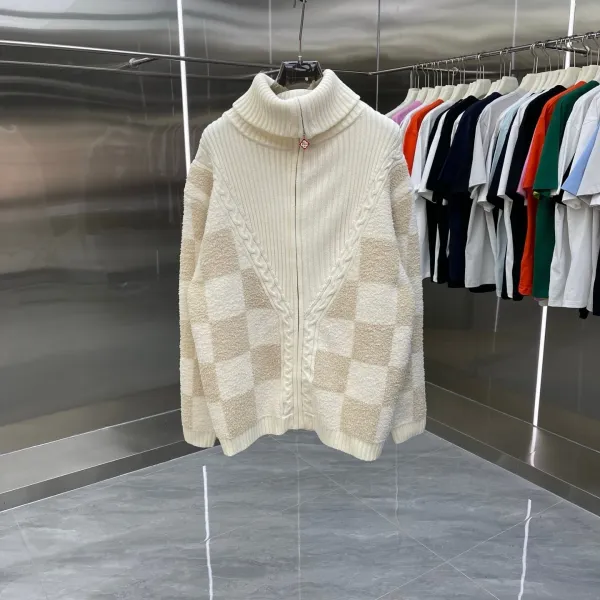 Off-White Diamond Pattern Knit Zip-Up Cardigan Beige - 17