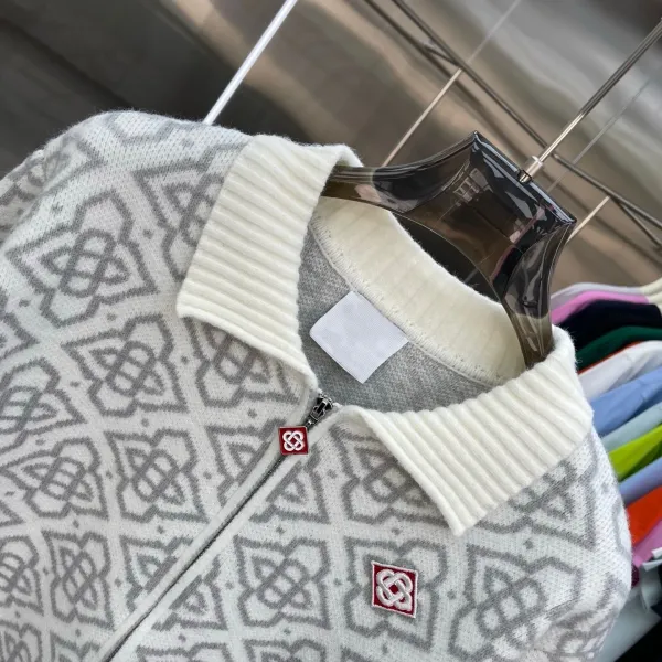 Off-White Diamond Pattern Knit Zip-Up Cardigan Beige - 10