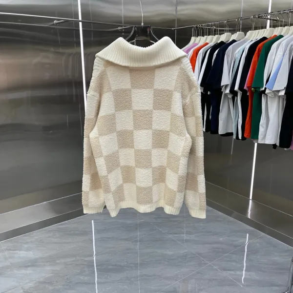 Off-White Diamond Pattern Knit Zip-Up Cardigan Beige - 20