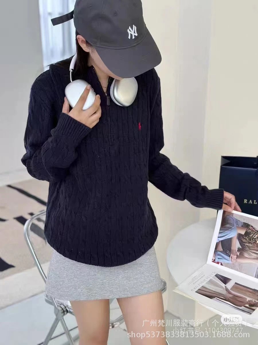 Ralph Lauren Cable Knit Half-Zip Sweater Black - 26