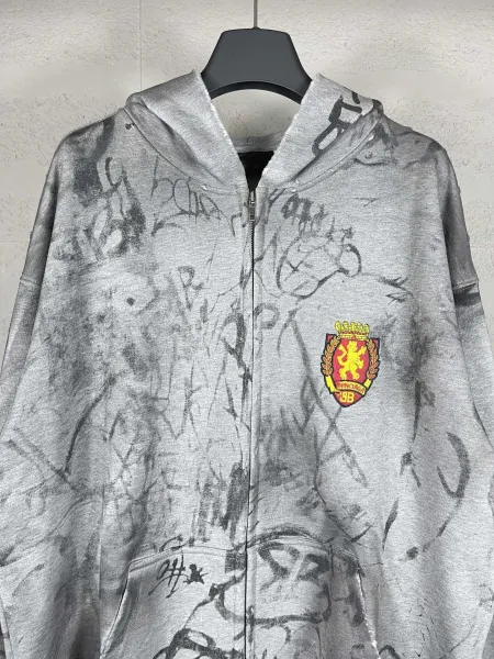 Off-White x BFC 88 Graffiti Print Blue Zip-Up Hoodie - 7