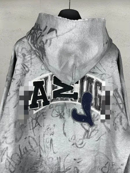 Off-White x BFC 88 Graffiti Print Blue Zip-Up Hoodie - 9