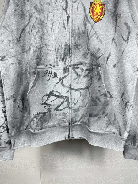 Off-White x BFC 88 Graffiti Print Blue Zip-Up Hoodie - 8