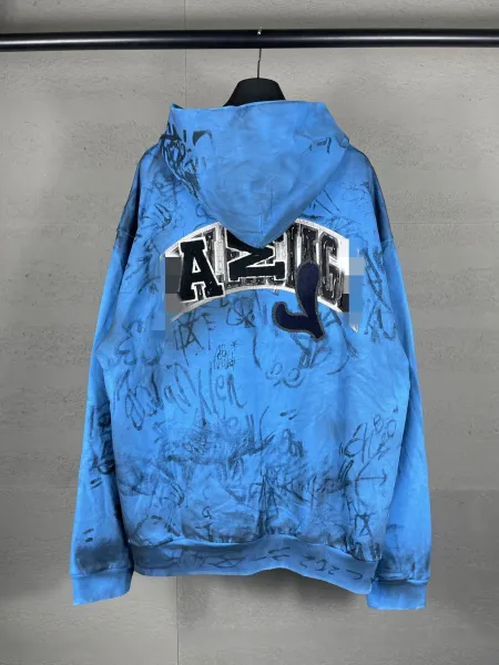 Off-White x BFC 88 Graffiti Print Blue Zip-Up Hoodie - 11