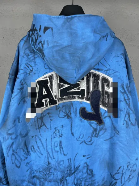 Off-White x BFC 88 Graffiti Print Blue Zip-Up Hoodie - 13