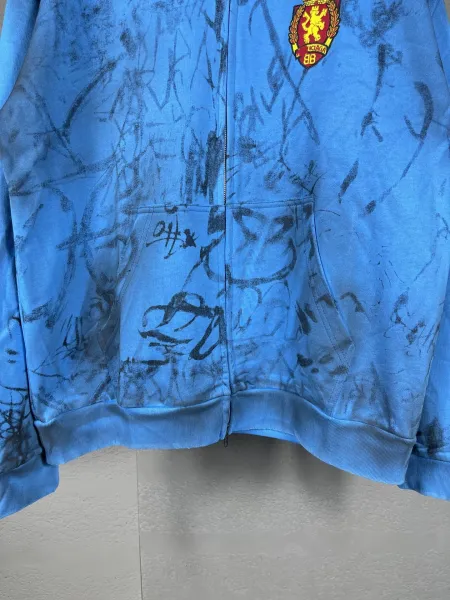 Off-White x BFC 88 Graffiti Print Blue Zip-Up Hoodie - 12