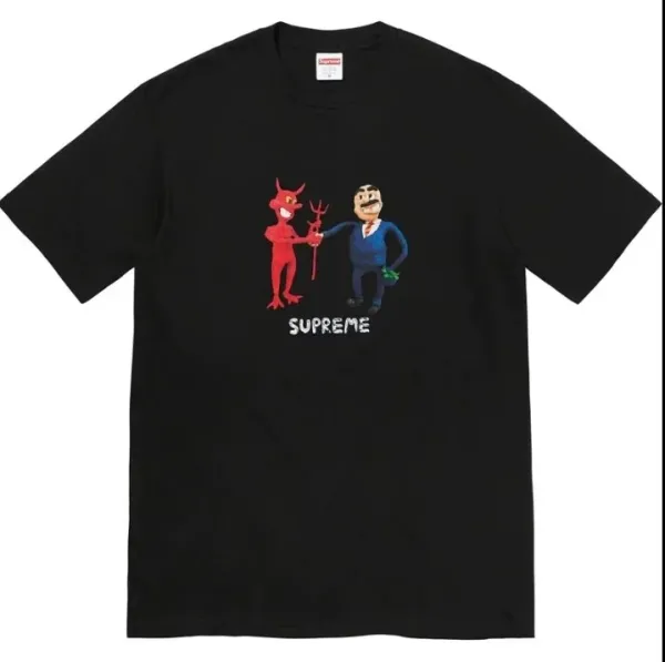 Supreme Devil & Businessman Graphic Black T-Shirt - 1
