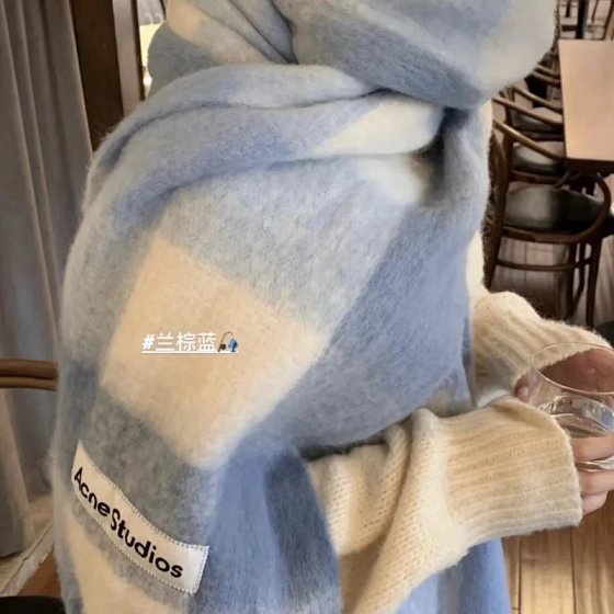 2023 Autumn/Winter Celebrity Same Style Yang Mi New Thickened Warm Rainbow Grid Scarf Tassel Color blocked AC Shawl