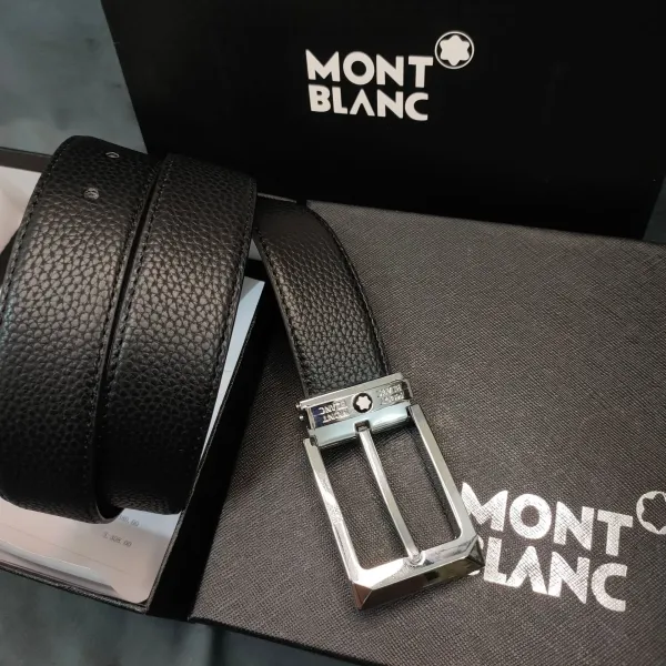 Montblanc Grain Leather Reversible Belt Black Silver - 1