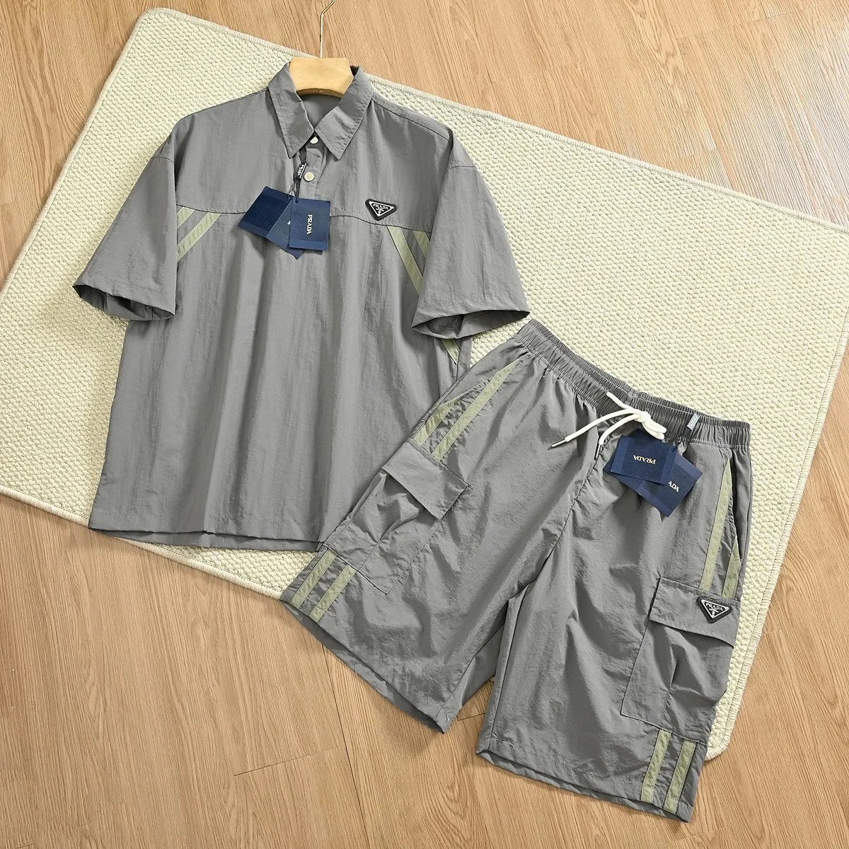 Moncler Matching Sets Short-Sleeve Half-Zip Polo and Drawstring Shorts Set — 4