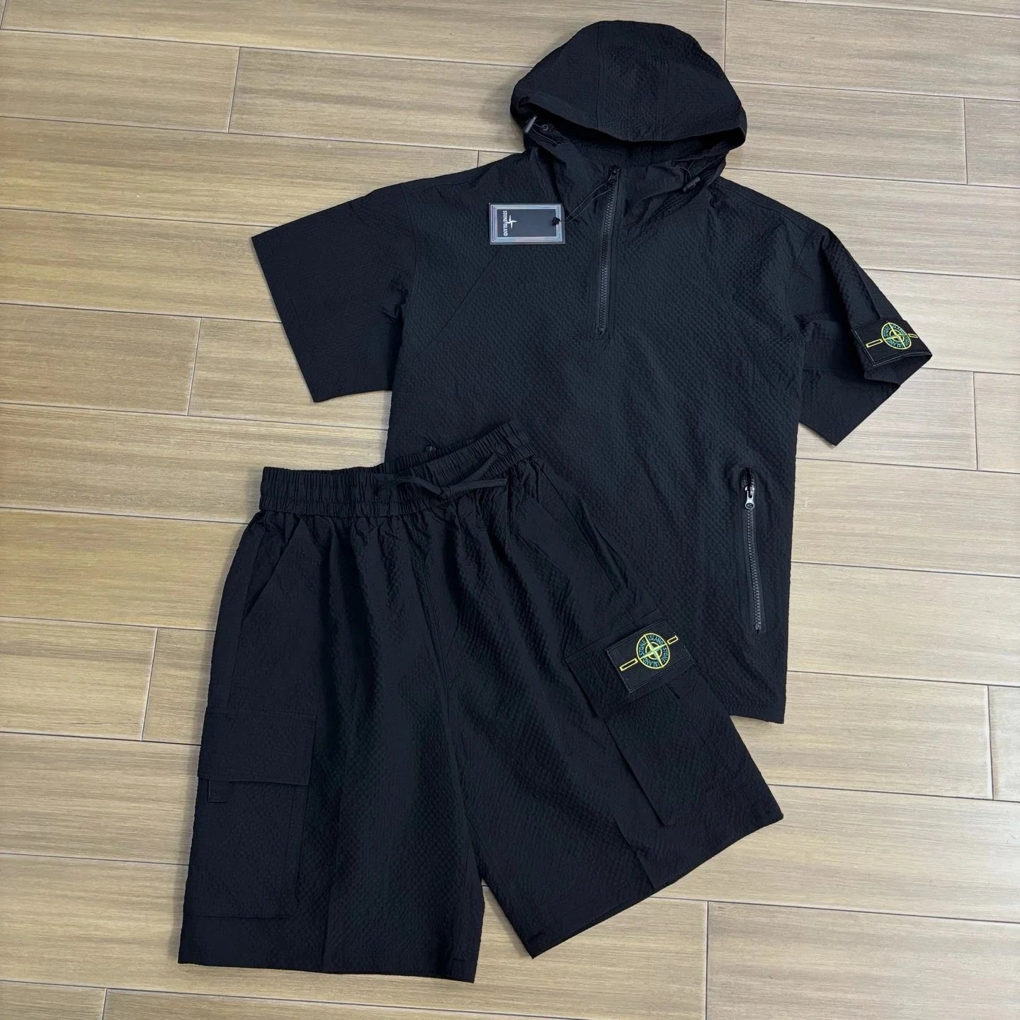 Moncler Matching Sets Short-Sleeve Half-Zip Polo and Drawstring Shorts Set — 6