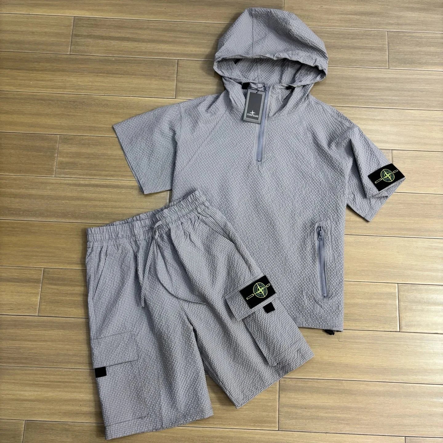 Moncler Matching Sets Short-Sleeve Half-Zip Polo and Drawstring Shorts Set — 8