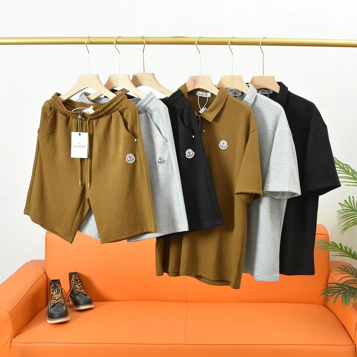 Moncler Matching Sets Short-Sleeve Half-Zip Polo and Drawstring Shorts Set image 1
