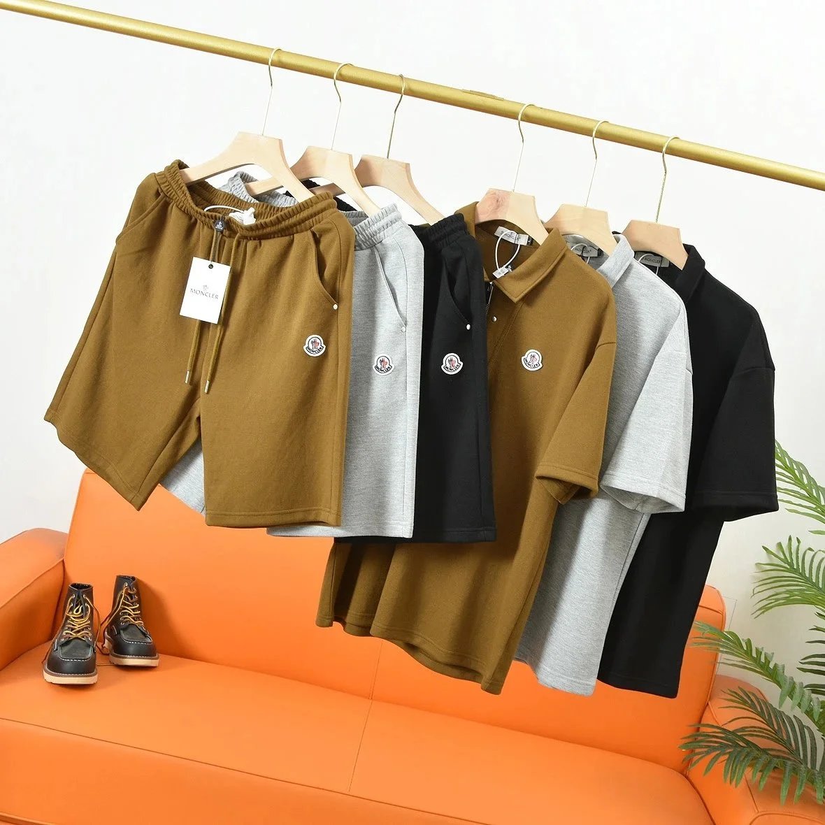 Moncler Matching Sets Short-Sleeve Half-Zip Polo and Drawstring Shorts Set image 2