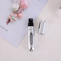 5 ml; 5ml bright silver–colored bottom-fill perfume bottle; anodized aluminum