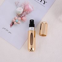 5 ml; 5ml bright gold–colored refillable perfume bottle; anodized aluminum