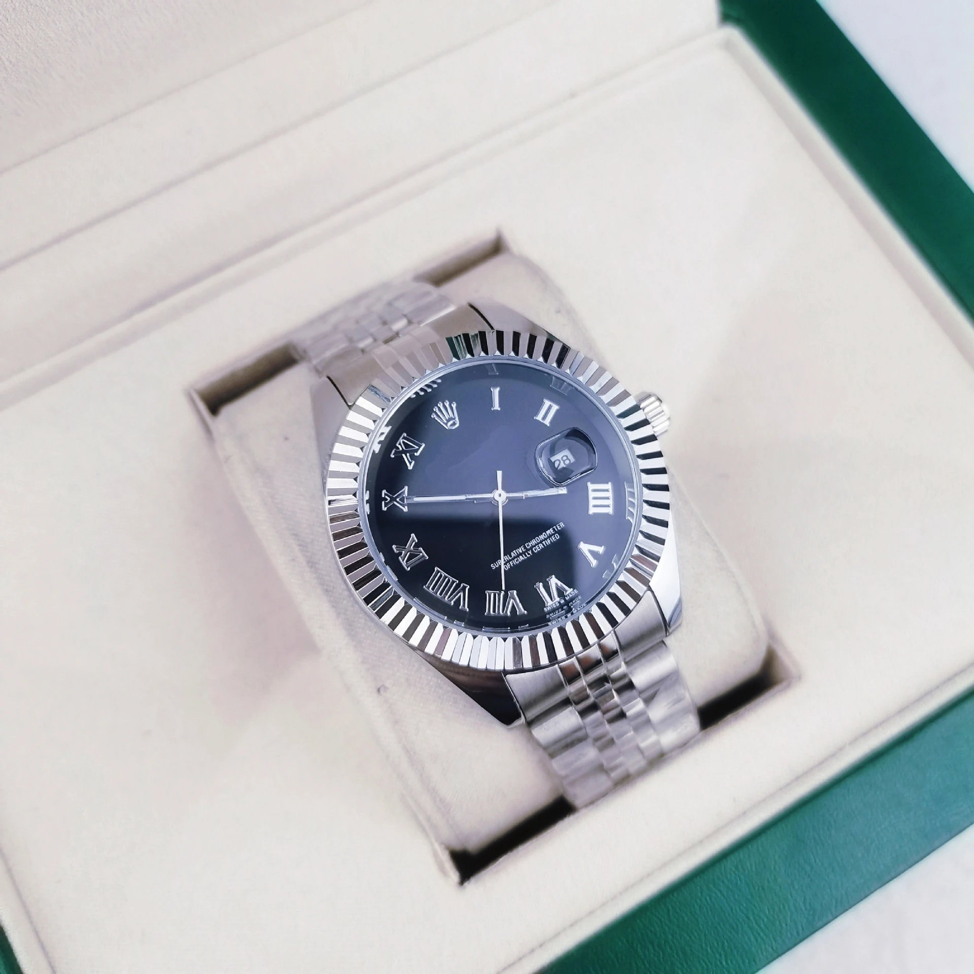 Log imitation mechanical Roman silver black