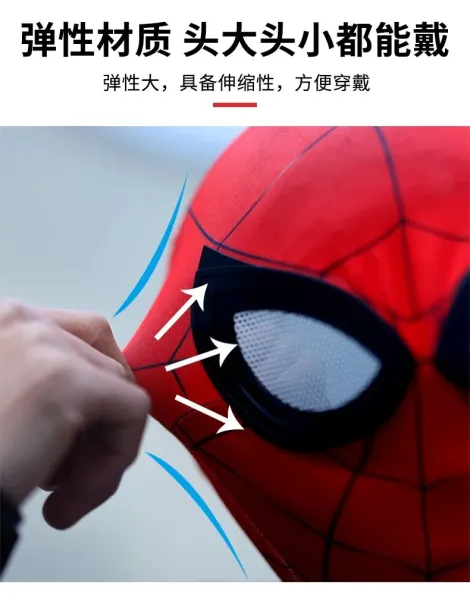 Design Spider-Man Inspired Full Face Mask with Reflective Lenses Red and Black Accessories - 10
