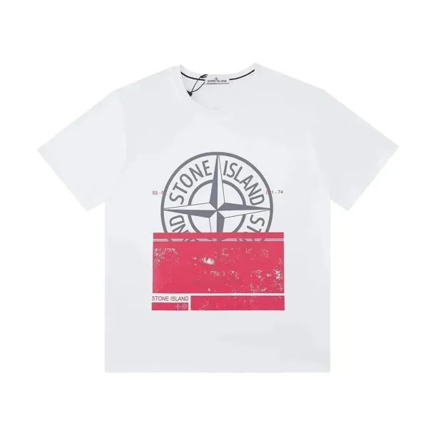 Stone Island Compass Logo Print White T-Shirt - 1