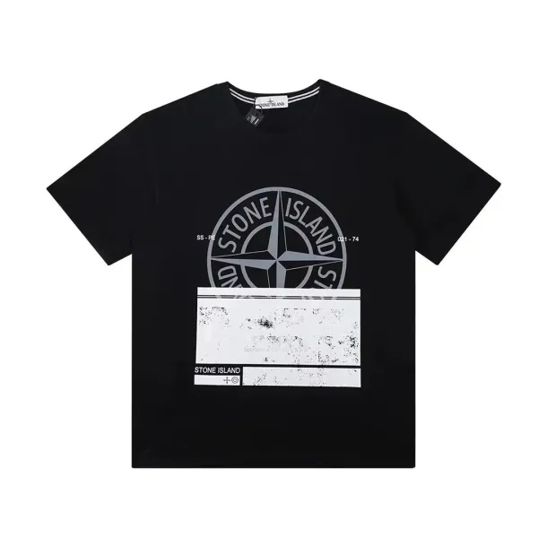 Stone Island Compass Logo Graphic Black T-Shirt - 1