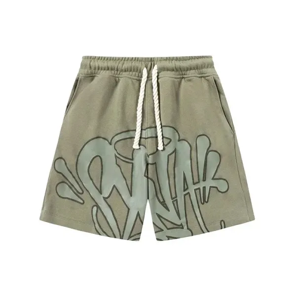 Off-White Graffiti Print Sweatshorts Olive Green Shorts - 1