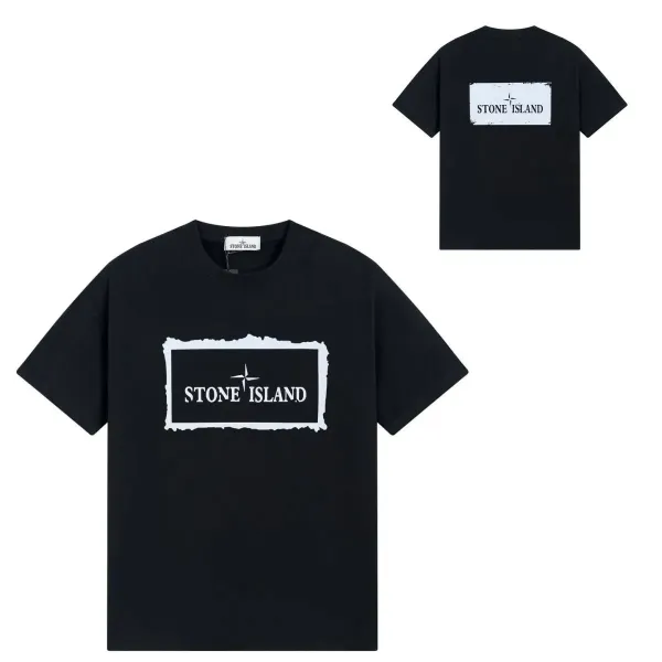 Stone Island Torn Frame Logo Black T-Shirt - 1