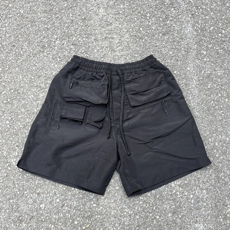 Black Elastic Waist Cargo Shorts