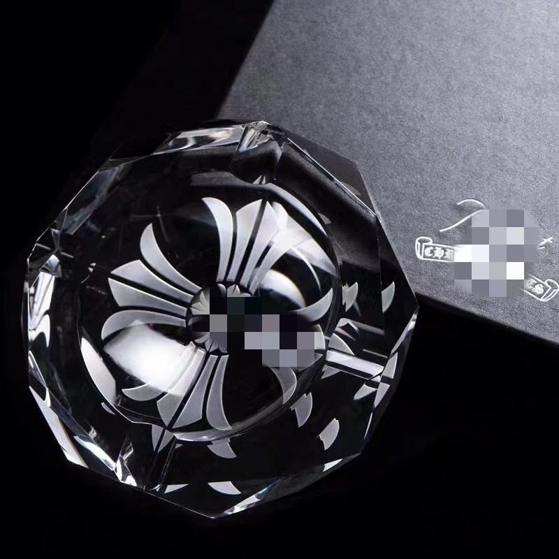 Crystal Faceted Ashtray with Etched Design