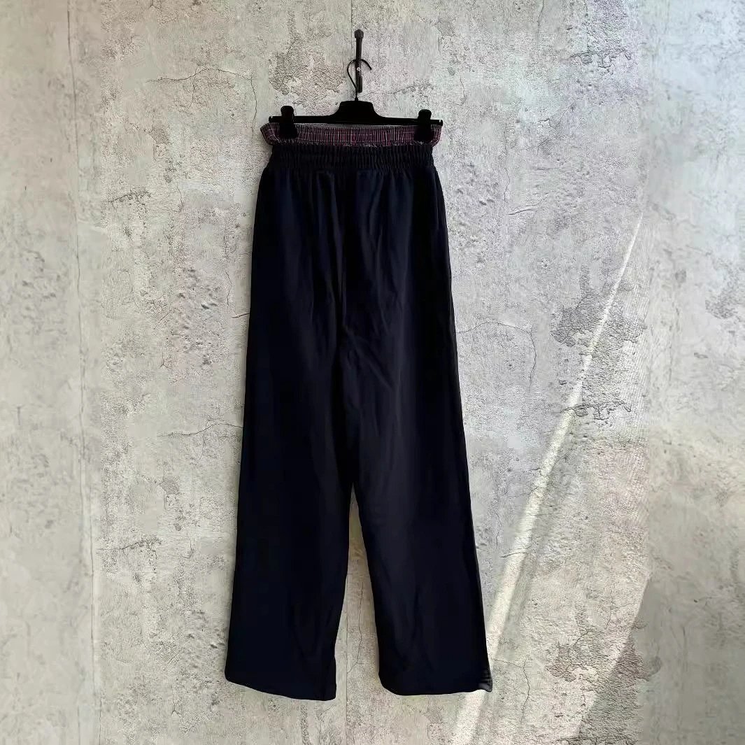 Faux Two-Piece Plaid Button Patchwork Long Pants