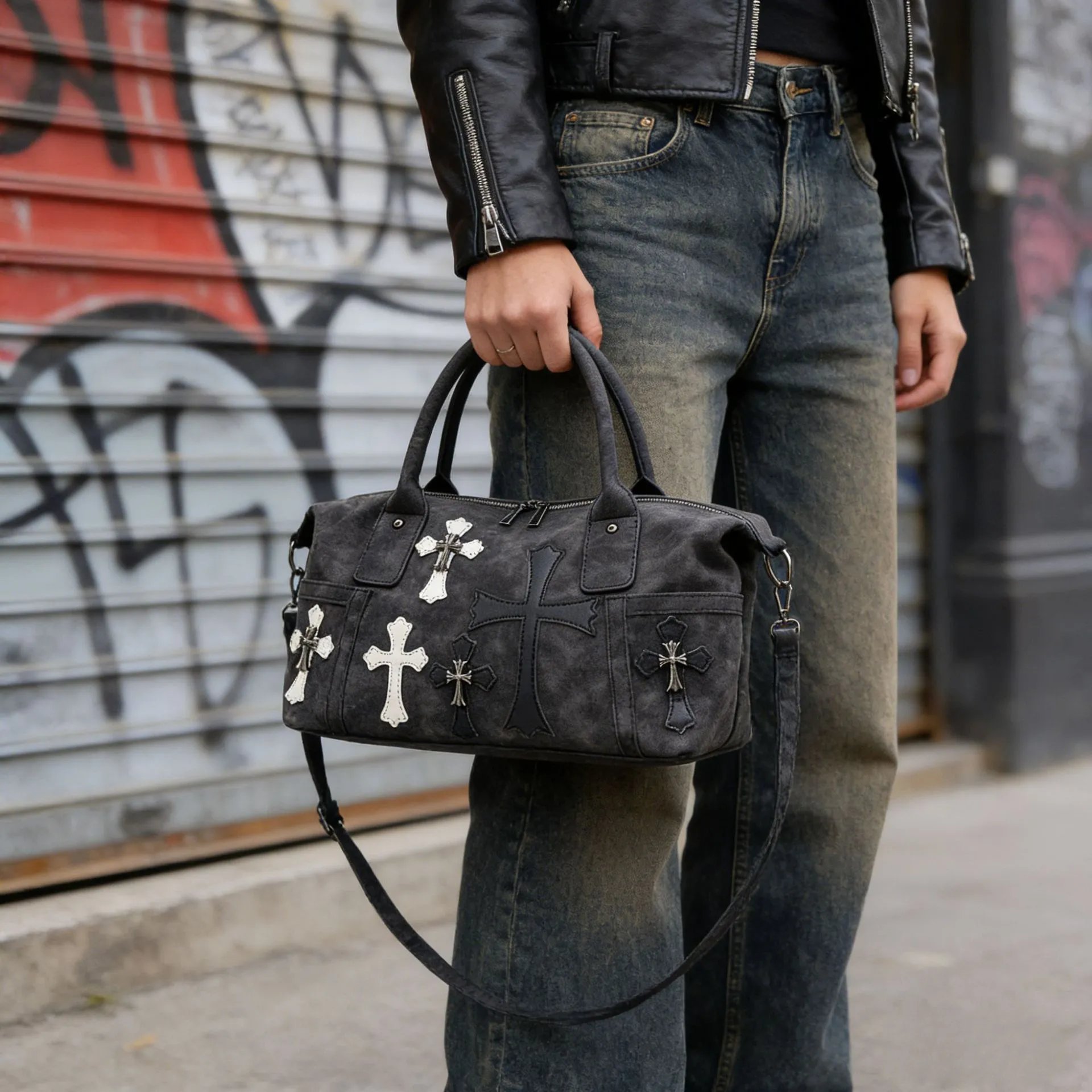 Retro Wasteland Style New Patchwork Handheld Travel Bag Cross Large Capacity Fashionable Crossbody Shoulder Bag Minimalist