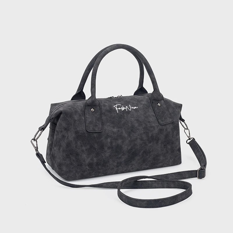 Cross Embellished Suede Duffel Bag Black Gothic