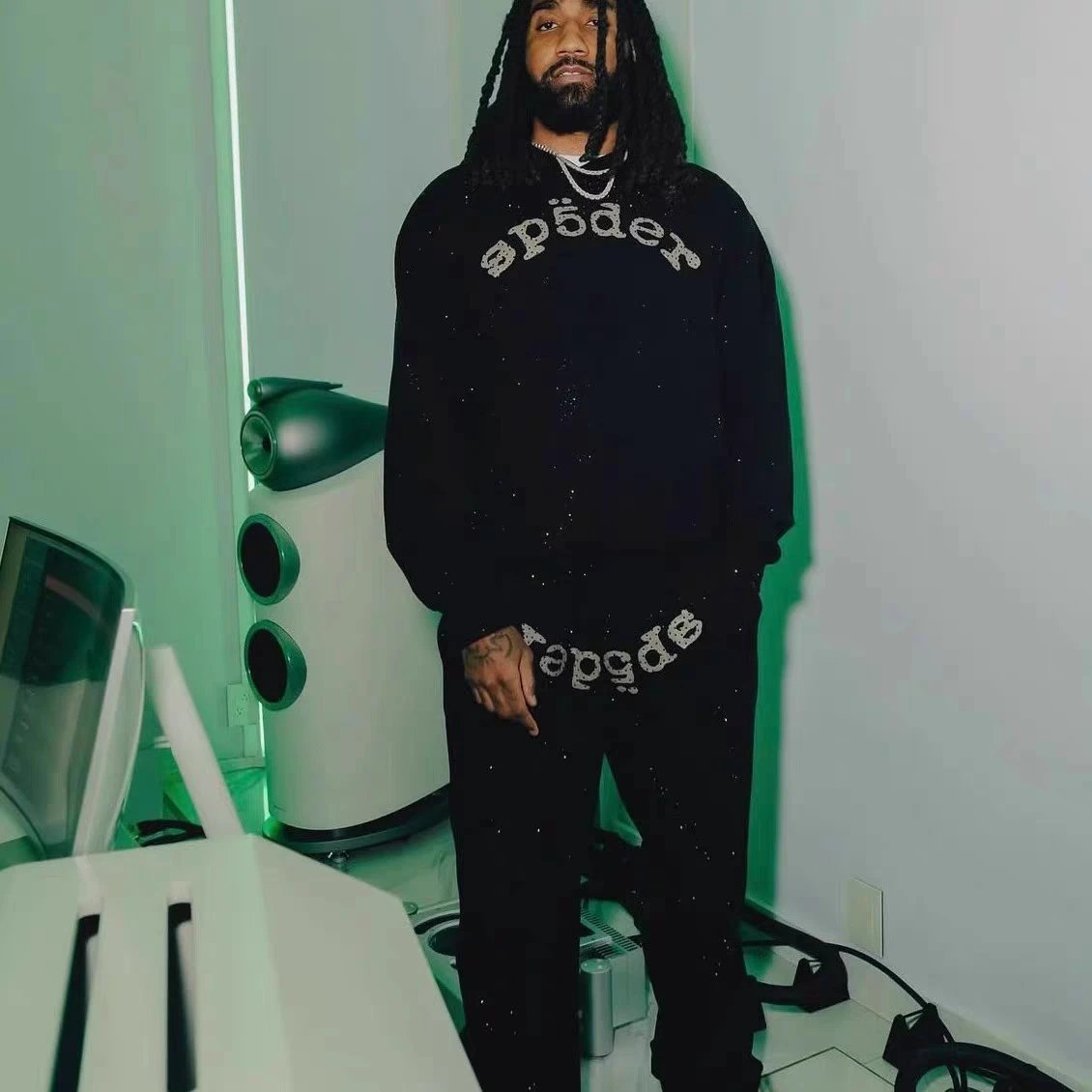 Rhinestone Hoodie Unisex Onyx - Gallery Image 4 - Detailed View