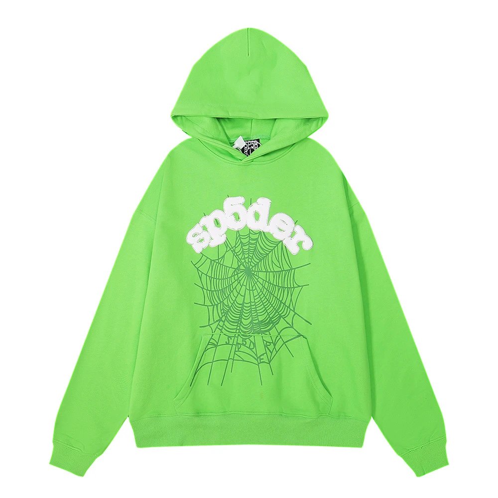 Hip Hop 3D Web Hoodie Set in Lime - Sp5der - Cnfans - $40.65