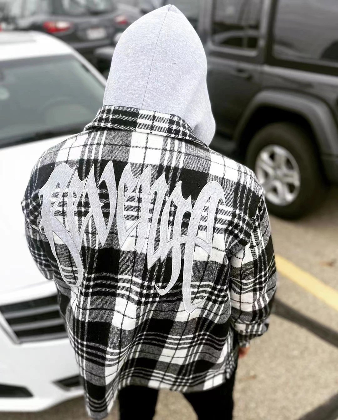 Plaid Wool Zip Shirt Jacket Crimson Noir - Gallery Image 7 - Detailed View