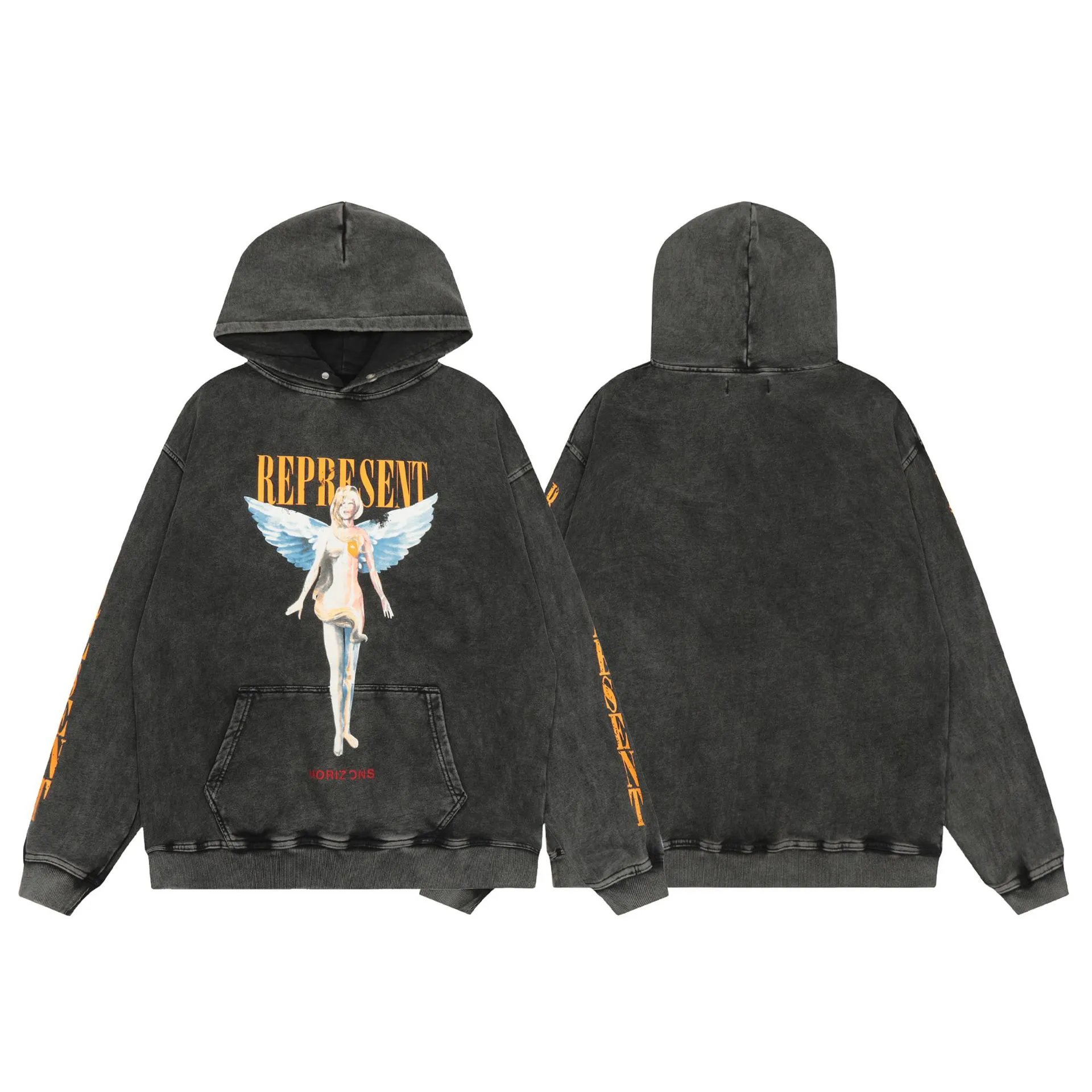 REPRESENT Washed Angel Hoodie Vintage Black - High Quality Product Image - Cnfans