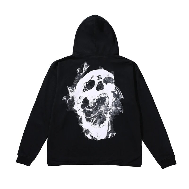 Gothic Skull Smoke Hoodie Streetwear Onyx Black - Revenge - Cnfans - $35.81