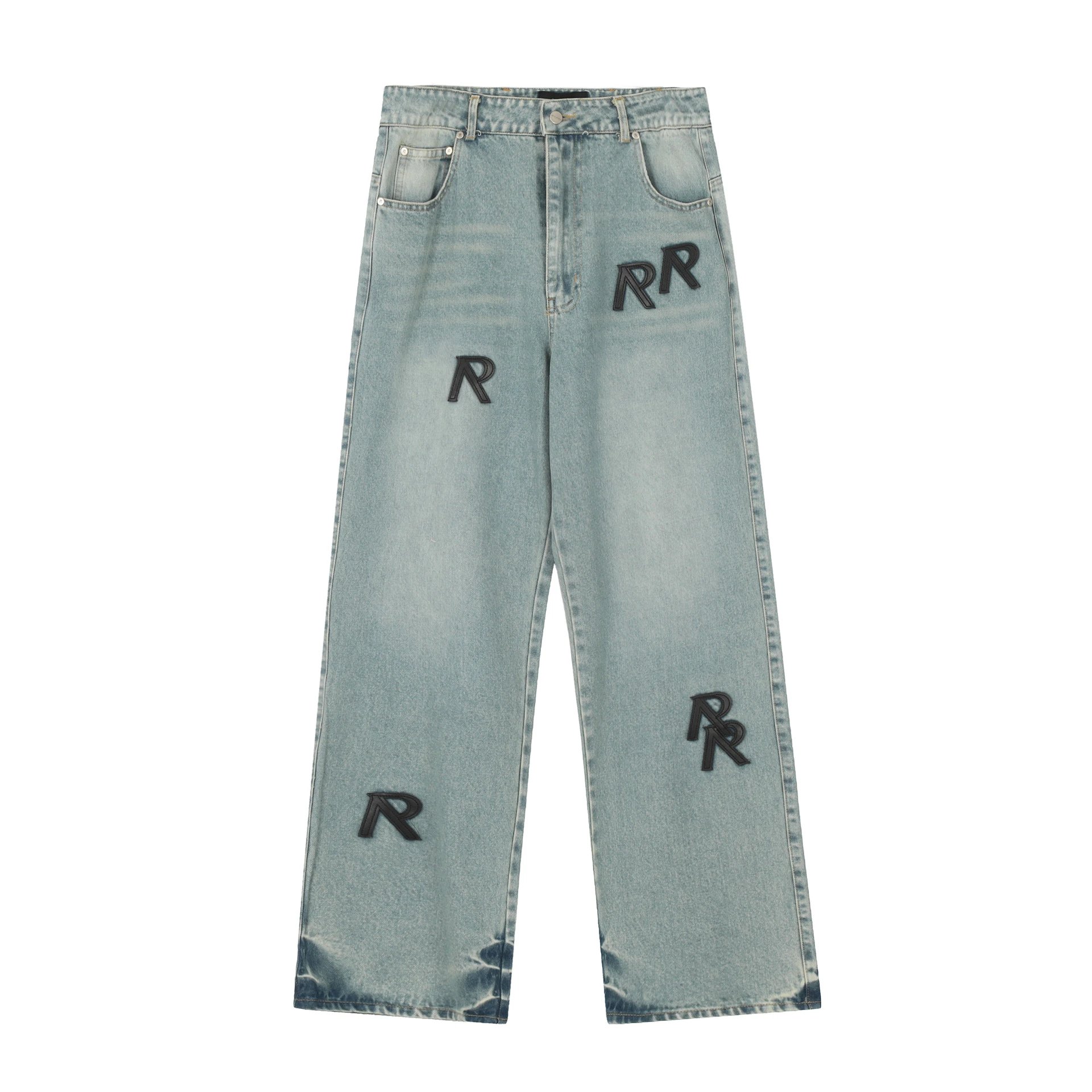 REPRESEN Straight Jeans with R Patches Light Blue - Gallery Image 5 - Detailed View
