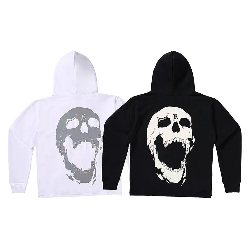 Streetwear Skull Print Hoodie Midnight Black - Gallery Image 1 - Detailed View