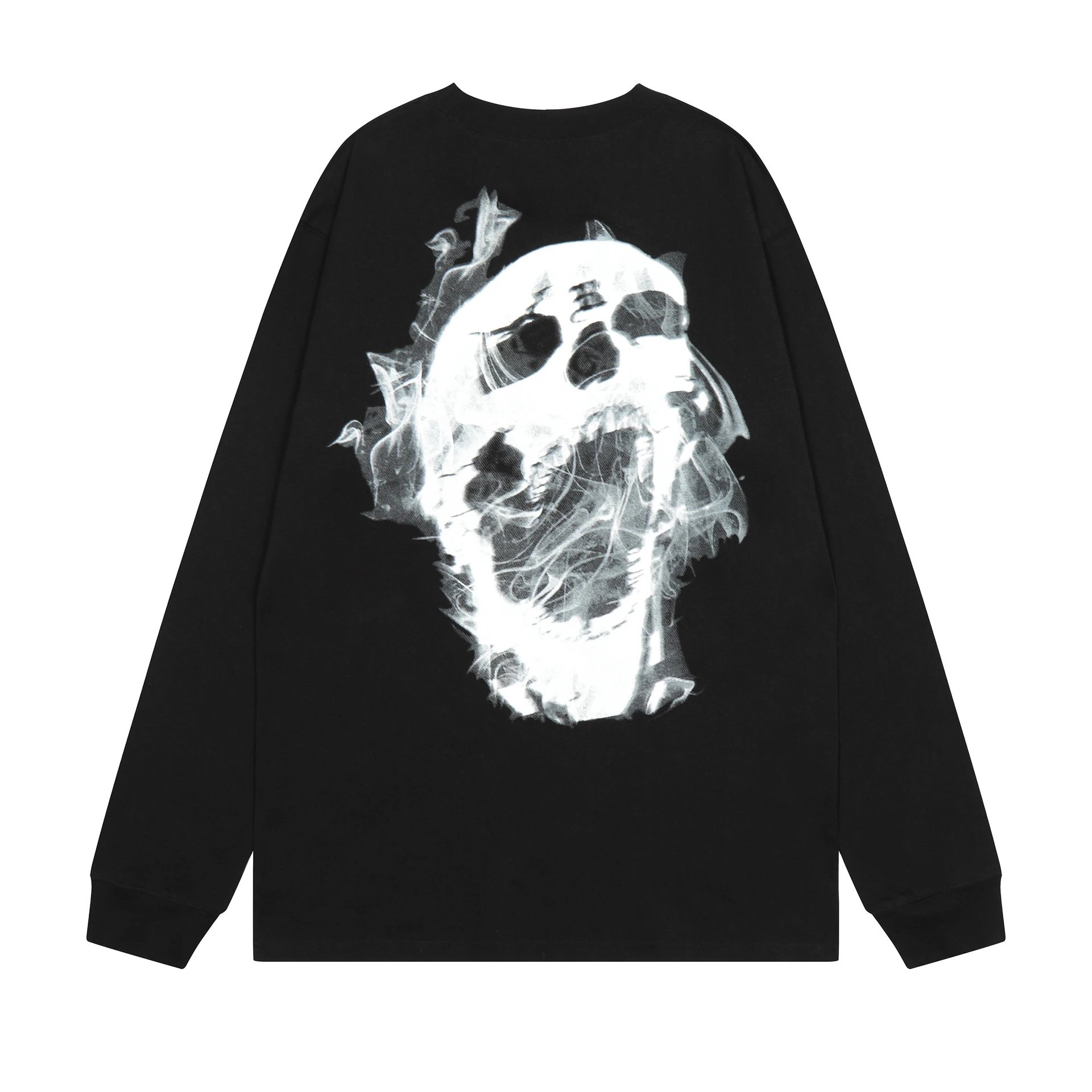 Gothic Skull Smoke Long Sleeve Tee Black - Revenge - Cnfans - $22.26