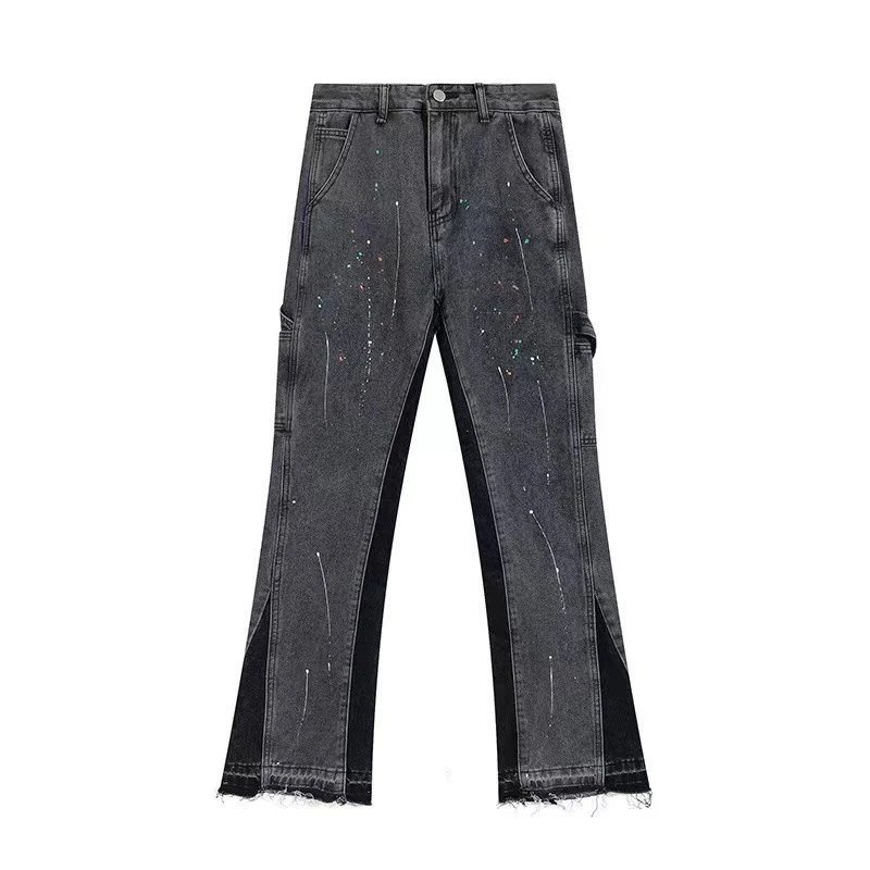 Street Flared Denim Pants Charcoal Black - Gallery Image 4 - Detailed View