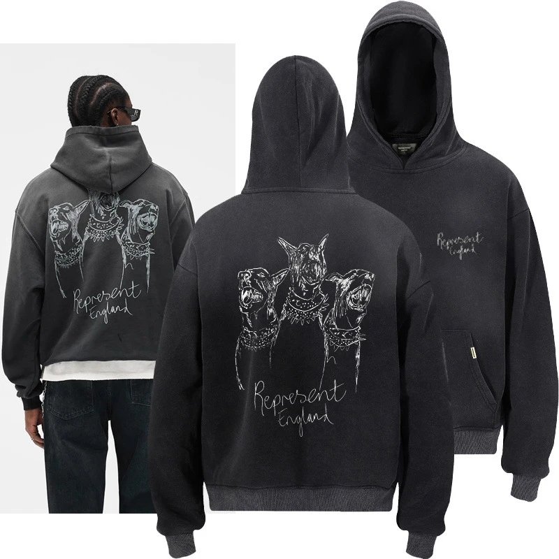 Represent Graphic Washed Hoodie Black - Gallery Image 4 - Detailed View