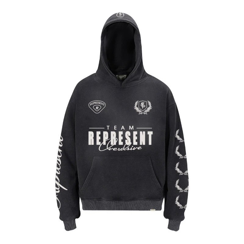 Represent Graphic Washed Hoodie Black - Gallery Image 5 - Detailed View