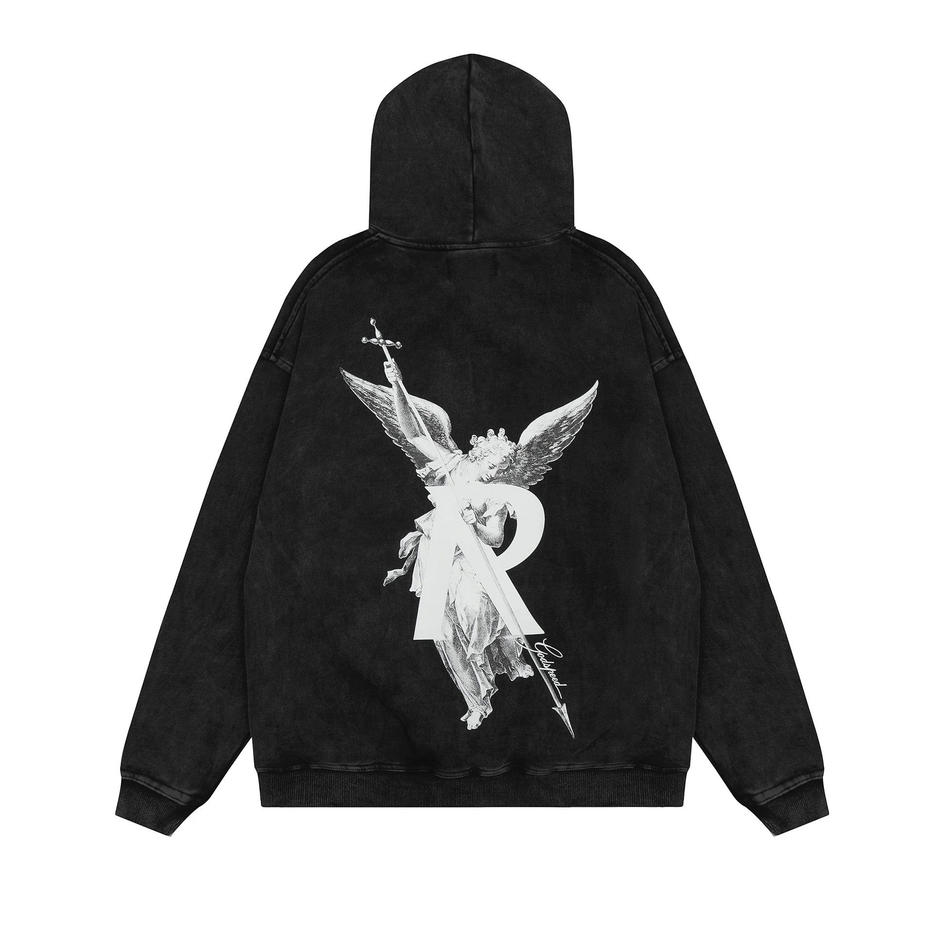 REPRESENT Angel Graphic Hoodie in Black - Gallery Image 5 - Detailed View