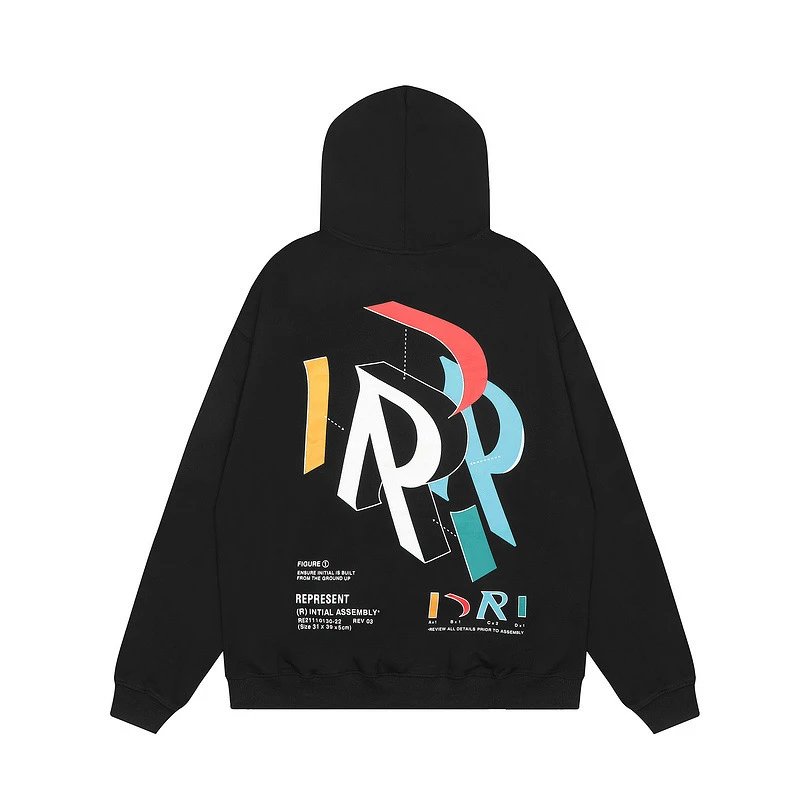 Represent Multicolor Print Hoodie Black - Gallery Image 5 - Detailed View