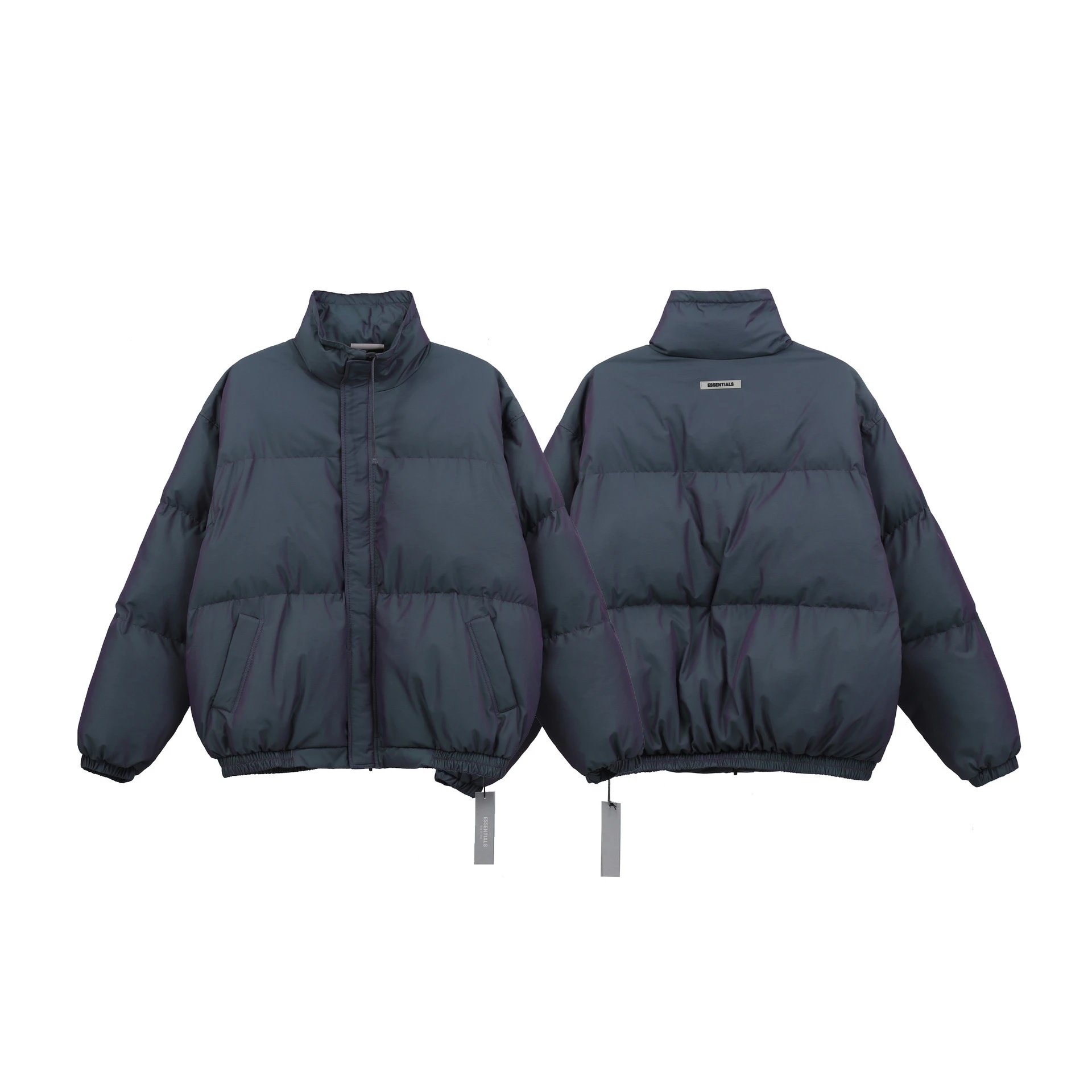 Oversized Puffer Jacket Winter Warm Unisex Iridescent Navy - Essentials - Cnfans - $62.58