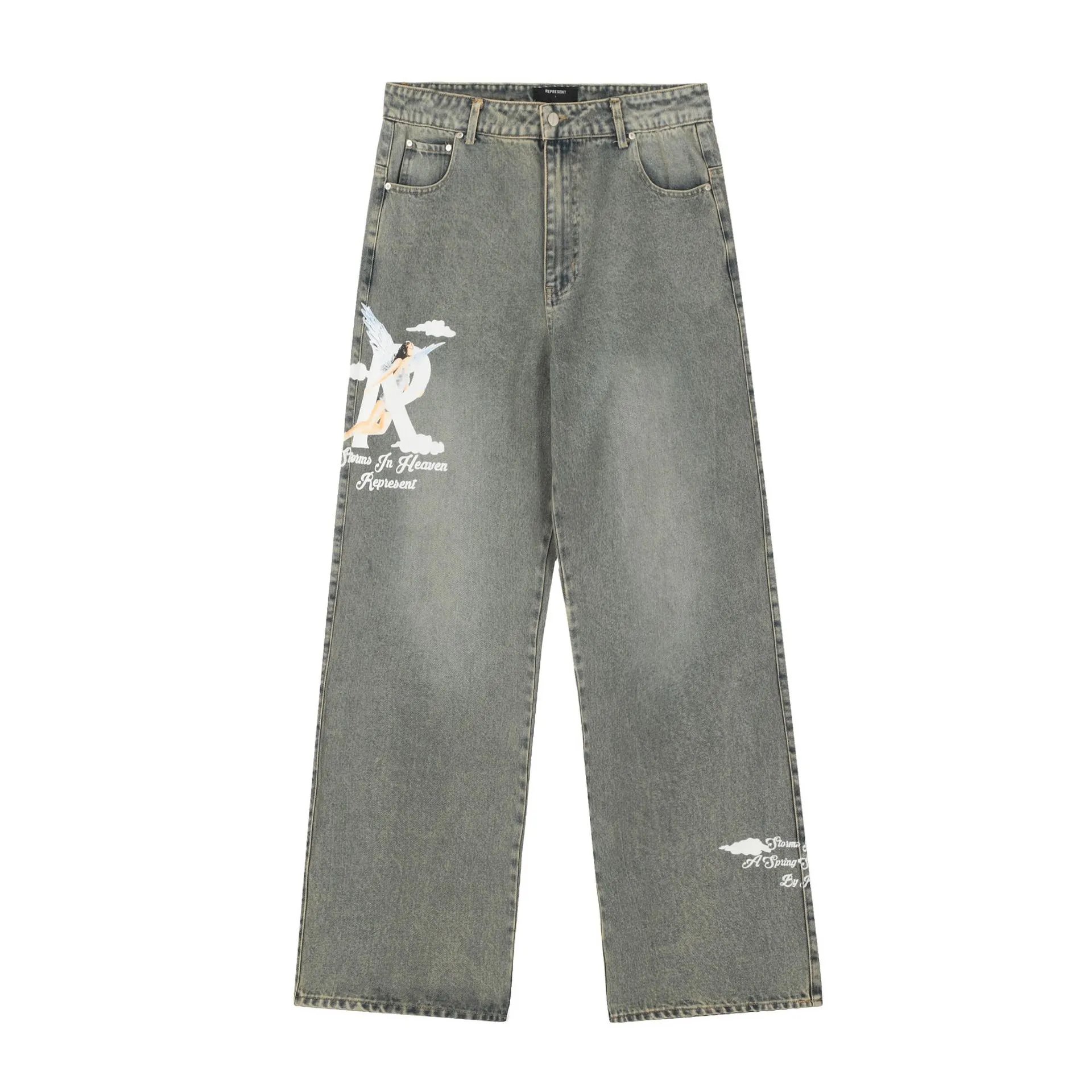 REPRESENT Angel Letter Straight Jeans Grey - Gallery Image 5 - Detailed View