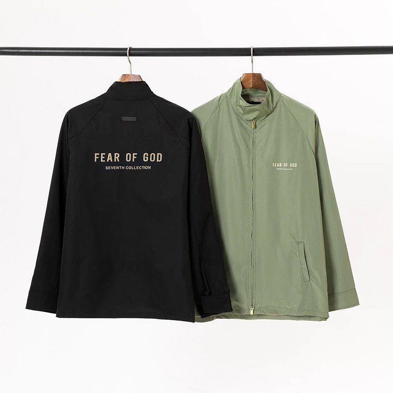 Streetwear High Neck Zip Coach Jacket Unisex Sage Green - Gallery Image 1 - Detailed View