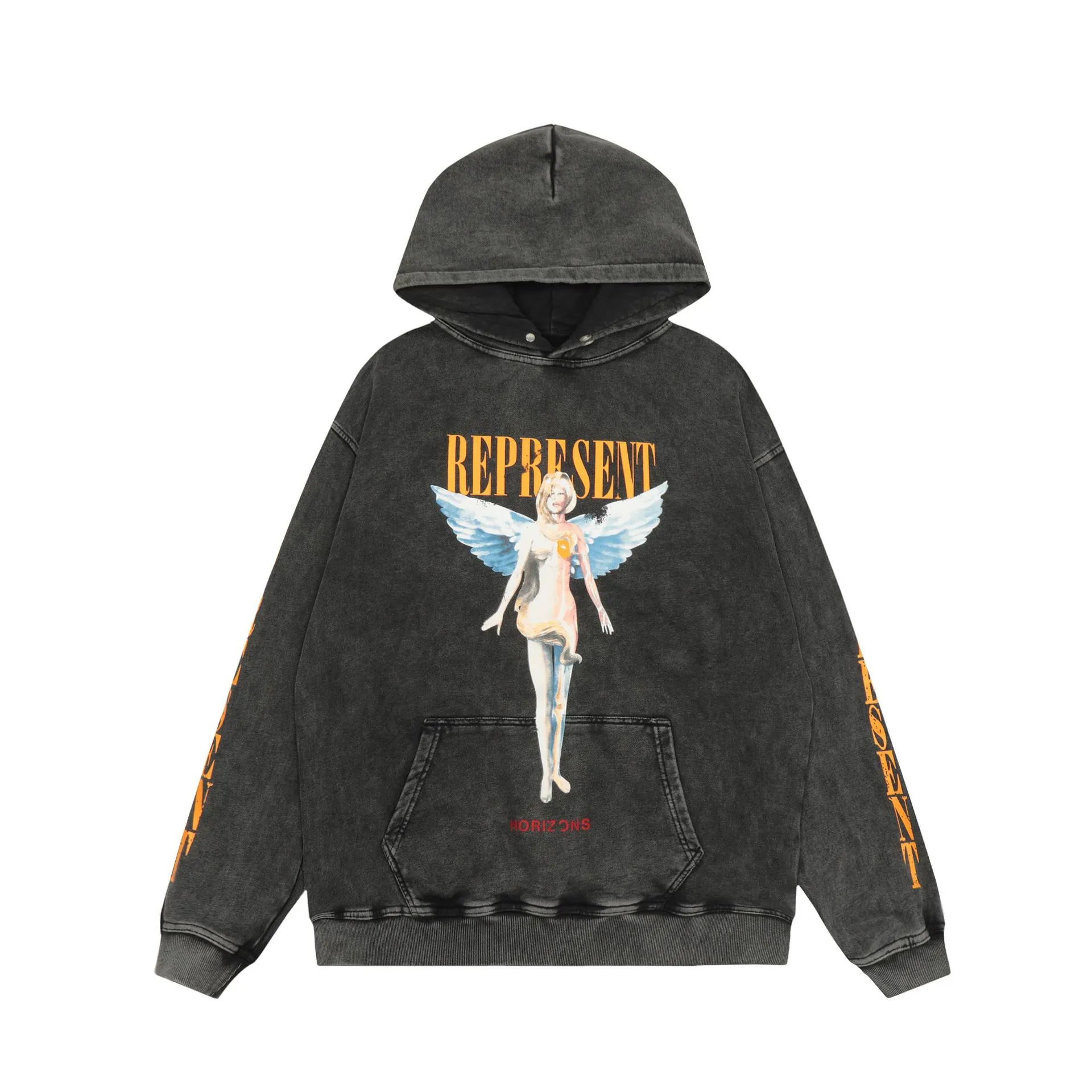 REPRESENT Washed Angel Hoodie Vintage Black - Gallery Image 5 - Detailed View