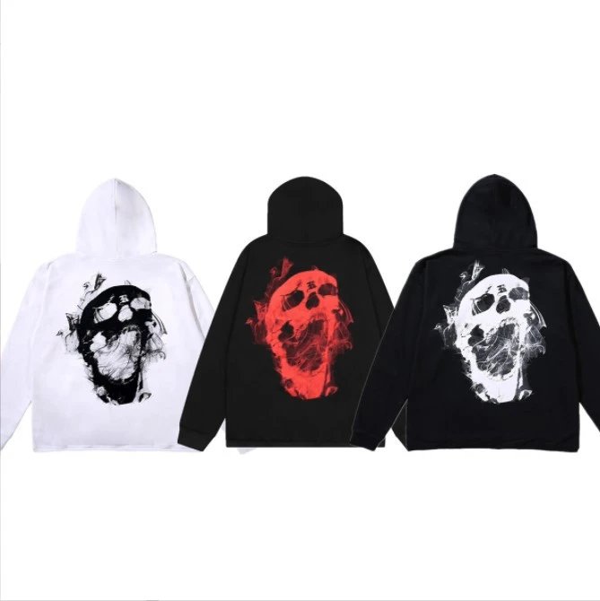 Gothic Skull Smoke Hoodie Streetwear Ivory - Gallery Image 1 - Detailed View