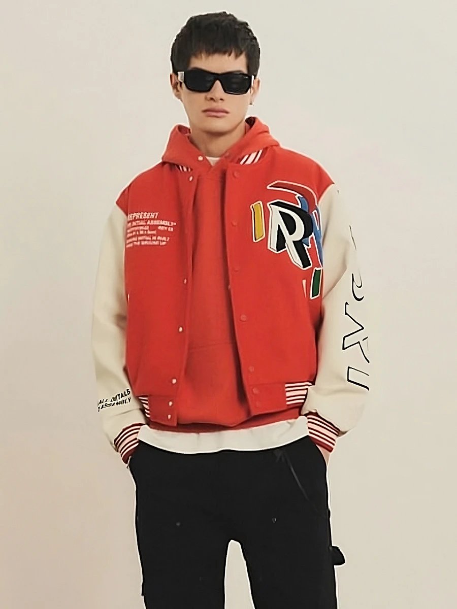 Represent Embroidered Varsity Jacket Multicolor - Gallery Image 2 - Detailed View